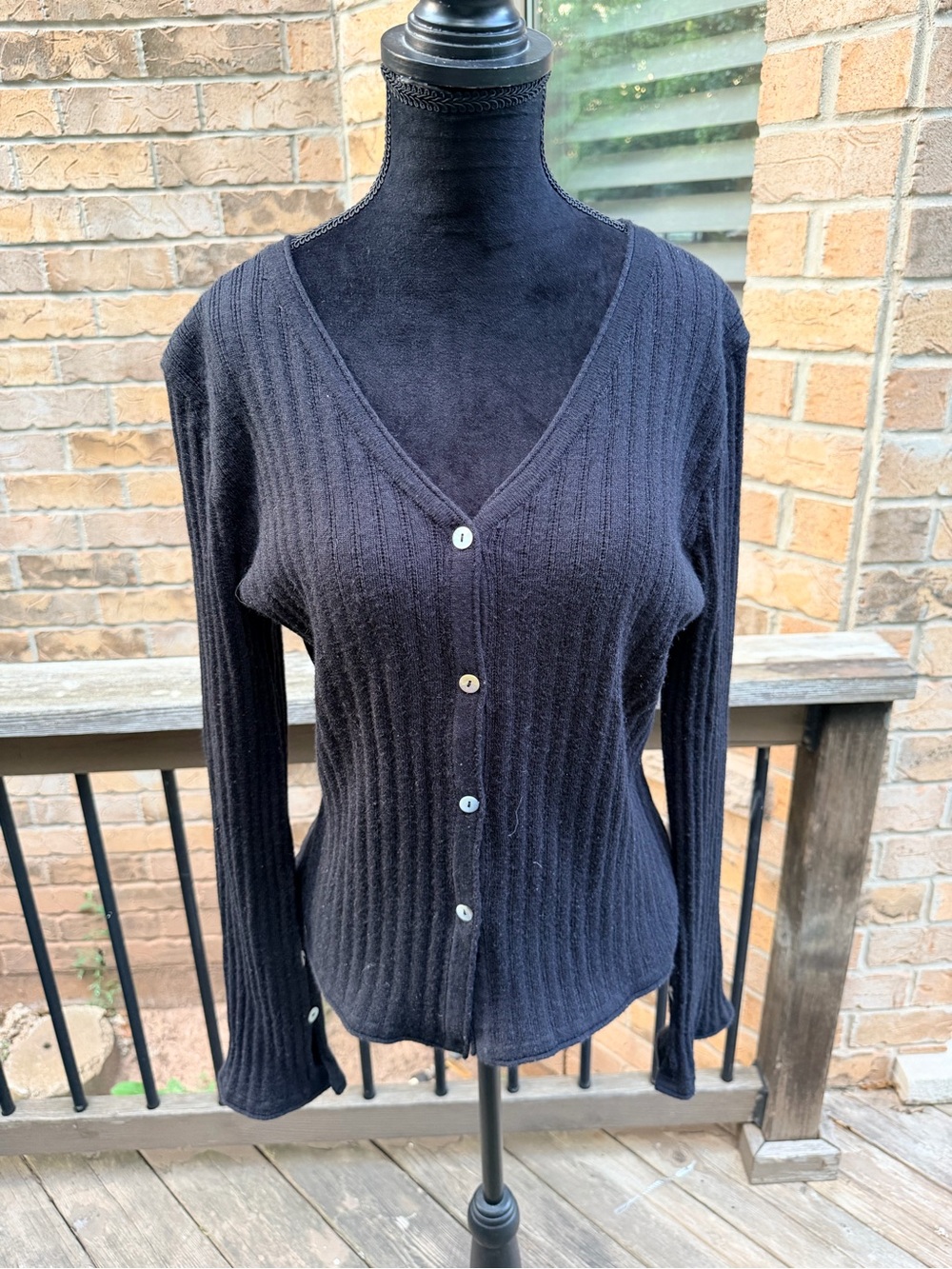 COMMENSE Black Button up Knitted Ribbed Cardigan Sweater Women’s Size XL